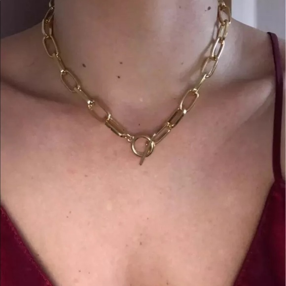 New Gold Plated Paper Clip Thick Link Chain Toggle Chunky Necklace - Picture 3 of 4